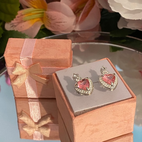 Jewelry - Sterling Silver pink Topaz and Rhinestone earrings